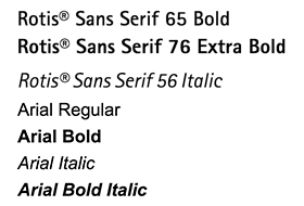 Schriftschnitte Rotis Sans Serif und Arial